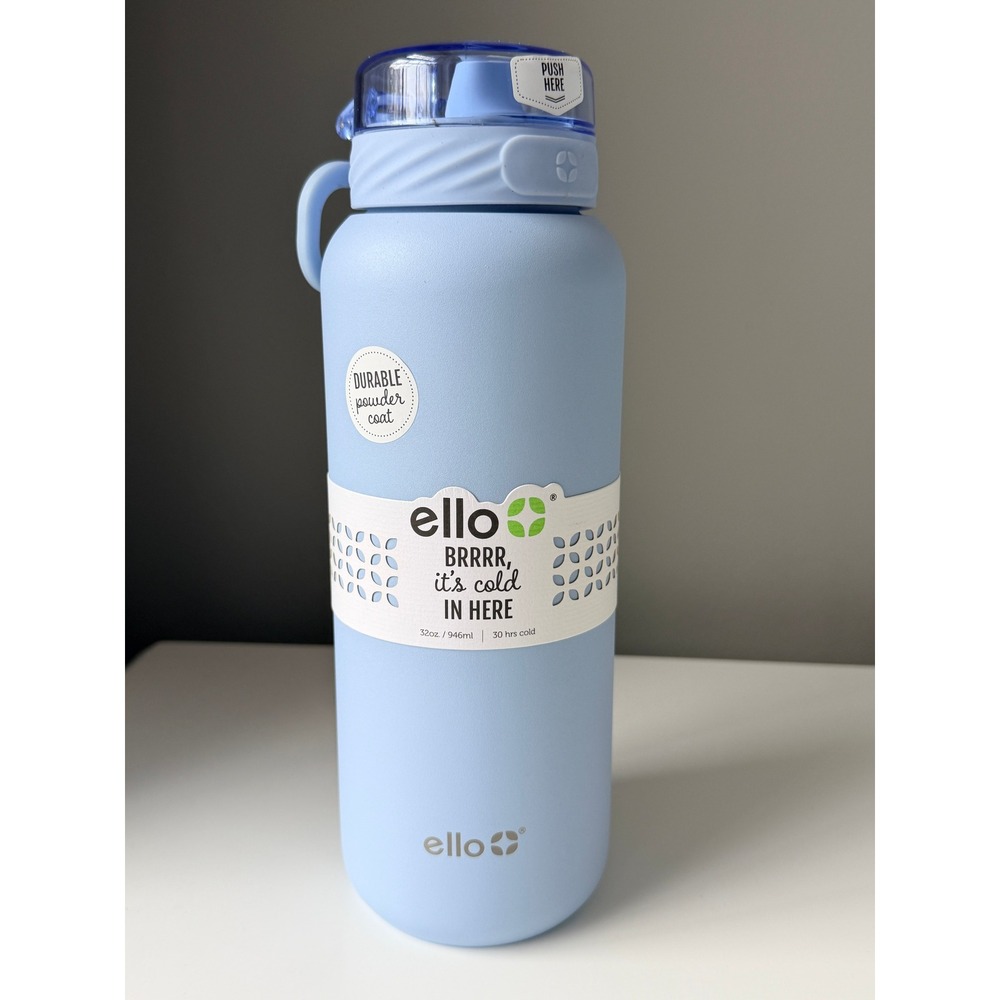 Ello Cooper Water Bottle 32oz Halogen Blue Stainless Steel Insulated NEW